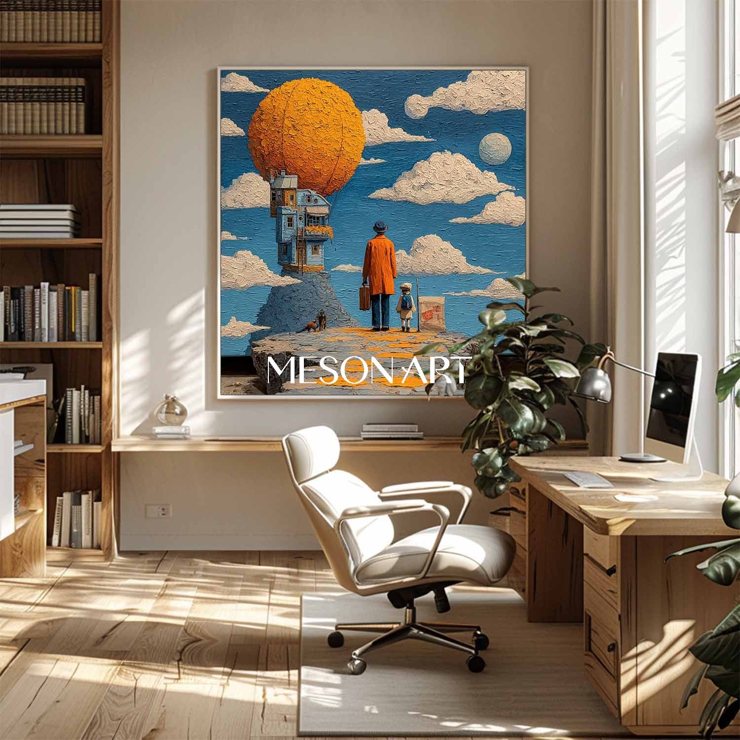 Sky House Dream Surreal Abstract Art Large Textured Painting Entryway