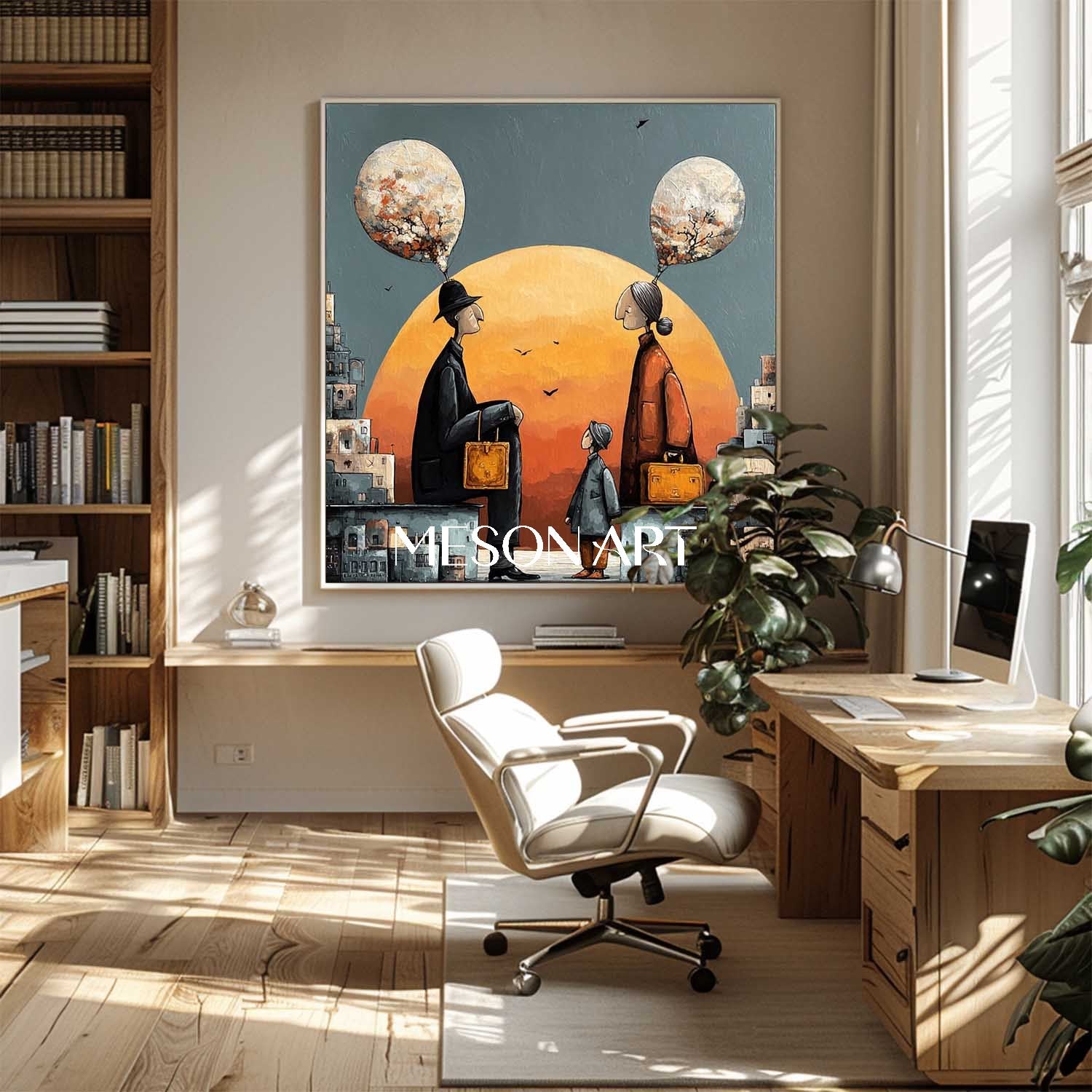 Oversized Orange Surrealist Wall Art Thought Balloons Canvas Entryway