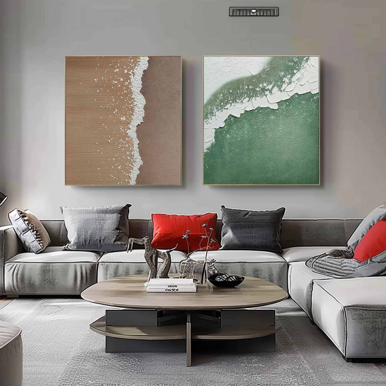 Large Coastal Beach Abstract Art Set of 2 Beach Texture Paintings Minimalist Wave Wall Art Set of 2