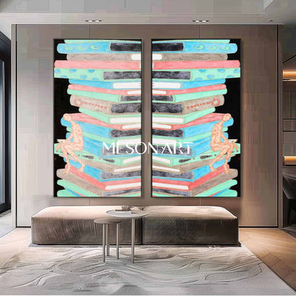Large 2 piece set study room abstract wall painting for sale 2 piece set study room abstract oil painting art