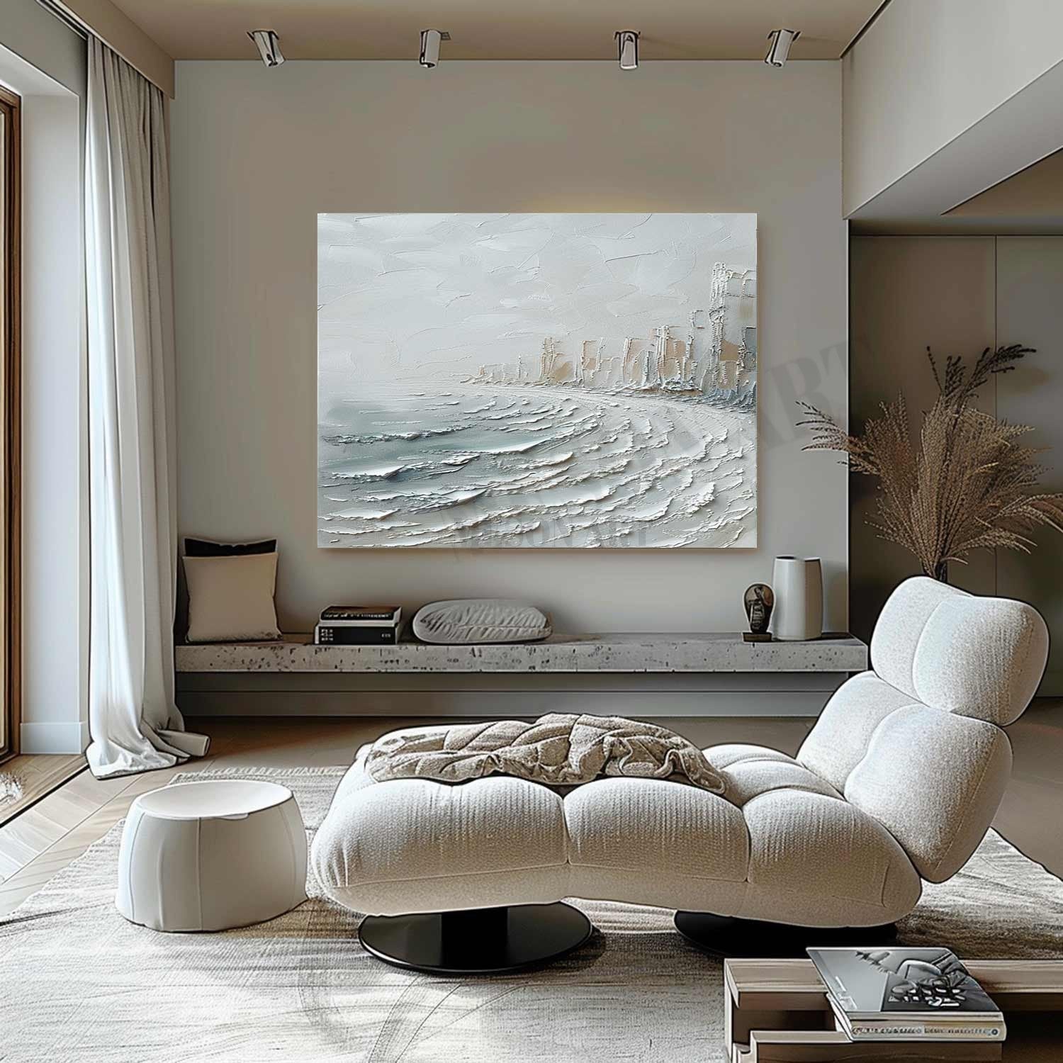 Winter City Canvas Art Winter City Wall Art Winter Seaside City Texture Paintings for Sale