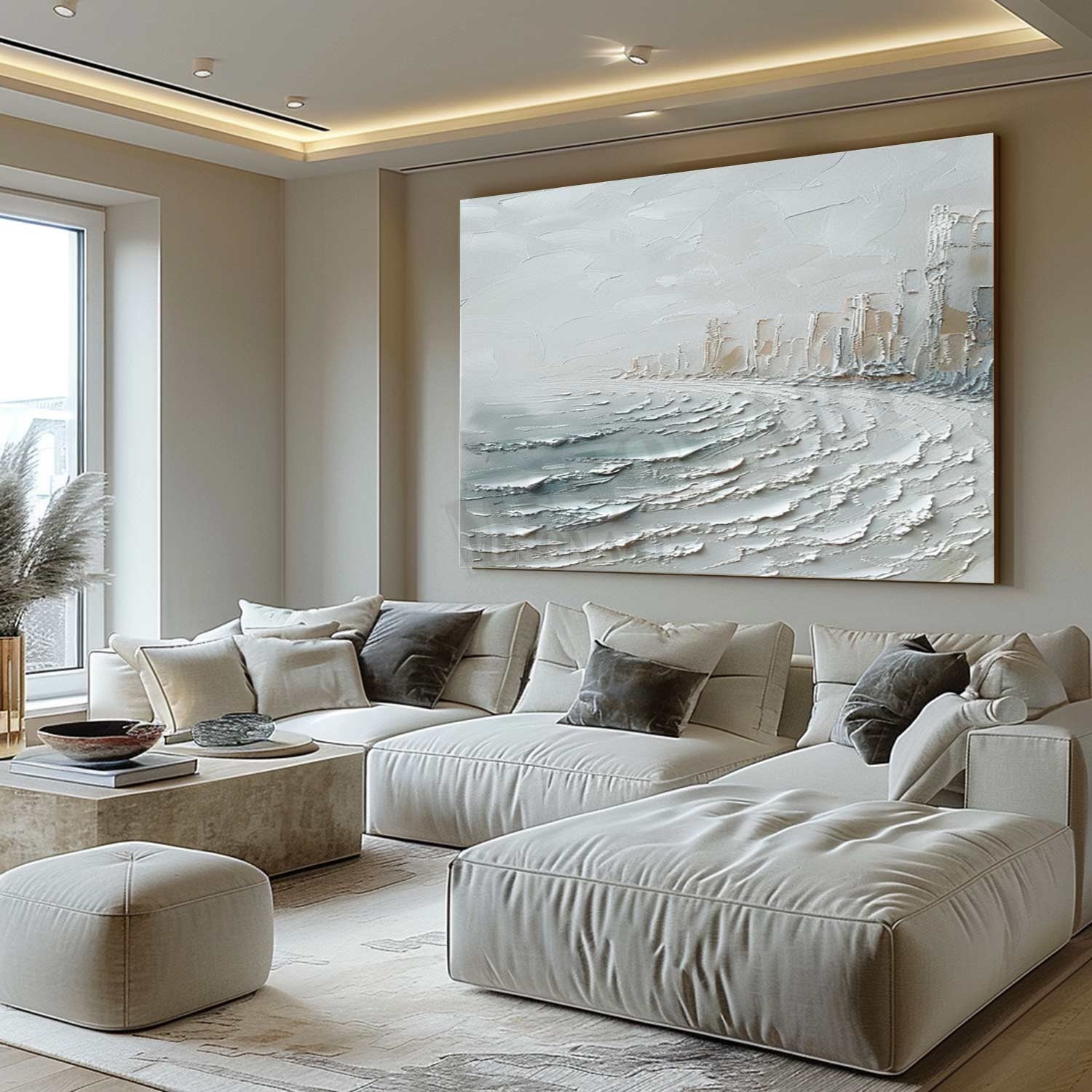 Winter City Canvas Art Winter City Wall Art Winter Seaside City Texture Paintings for Sale
