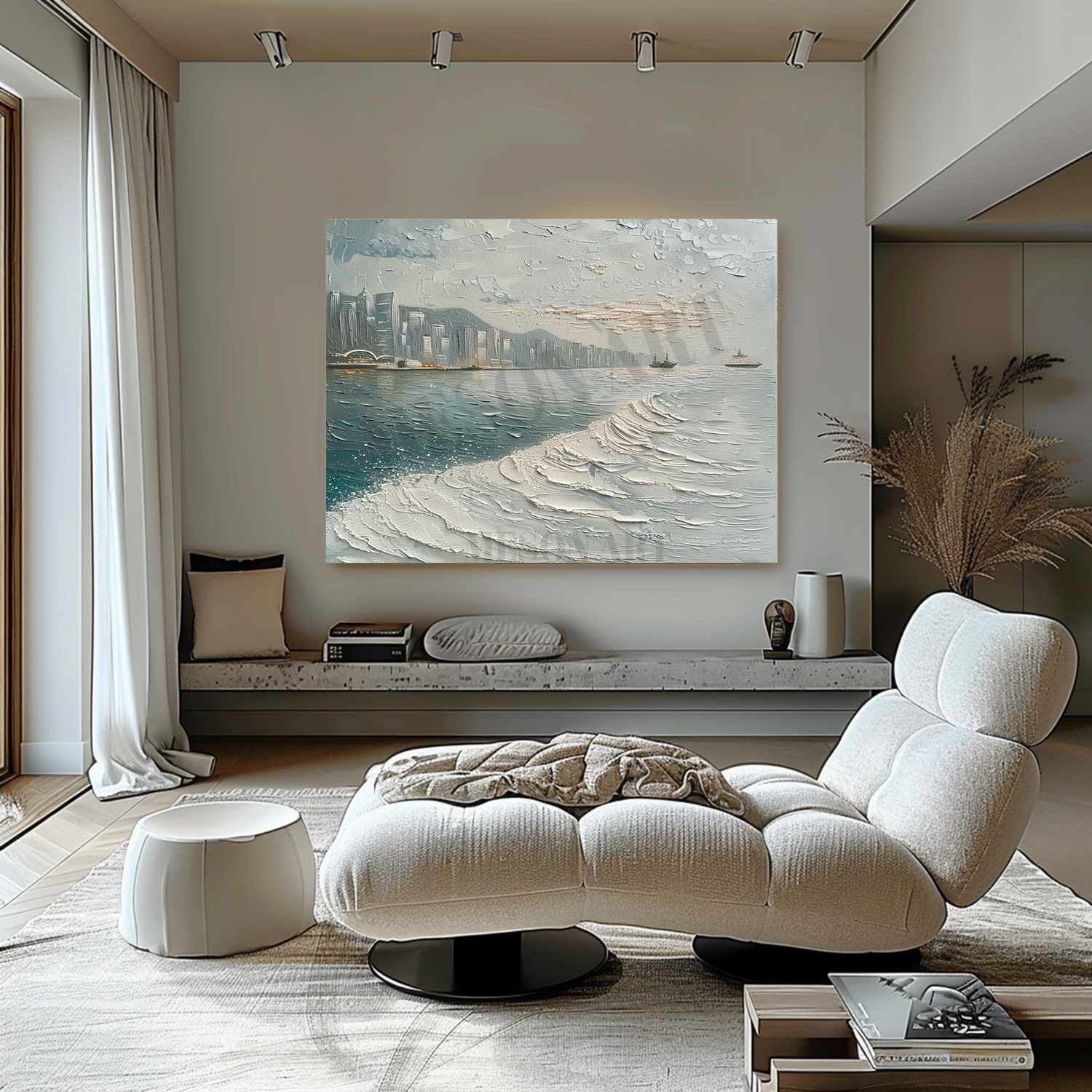 Hong Kong Victoria Harbour Abstract Canvas Art Victoria Harbour Snow City Landscape Wall Art Snow City Painting