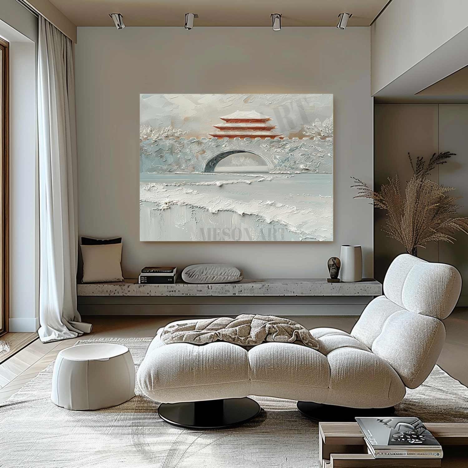 Snowing Beijing Canvas Art Snow Landscape Wall Art White Snow Thick Texture Landscape Painting