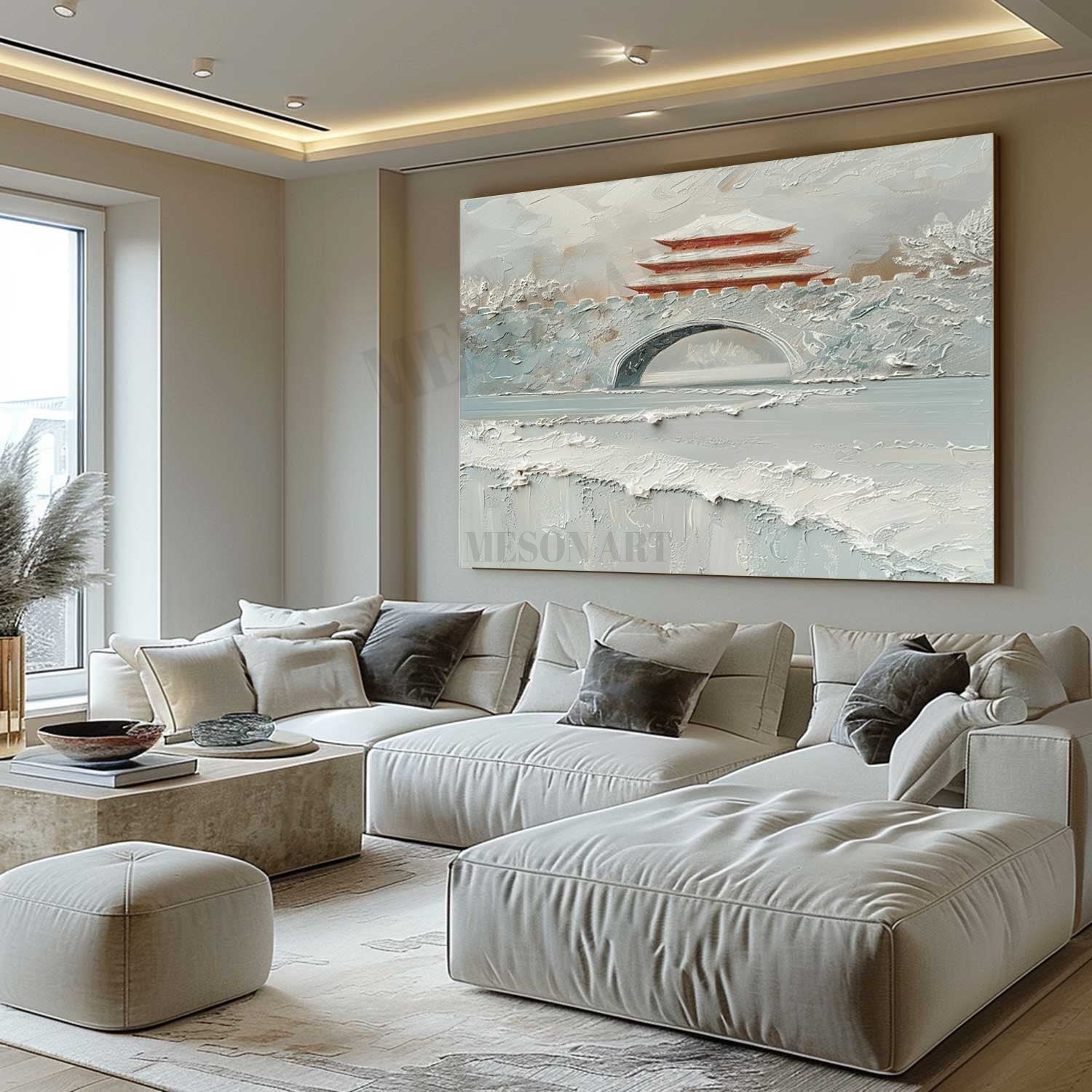 Snowing Beijing Canvas Art Snow Landscape Wall Art White Snow Thick Texture Landscape Painting
