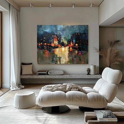 City Night Scene Abstract Painting New York Night Scene Canvas Art City Night Scene Wall Art for Sale
