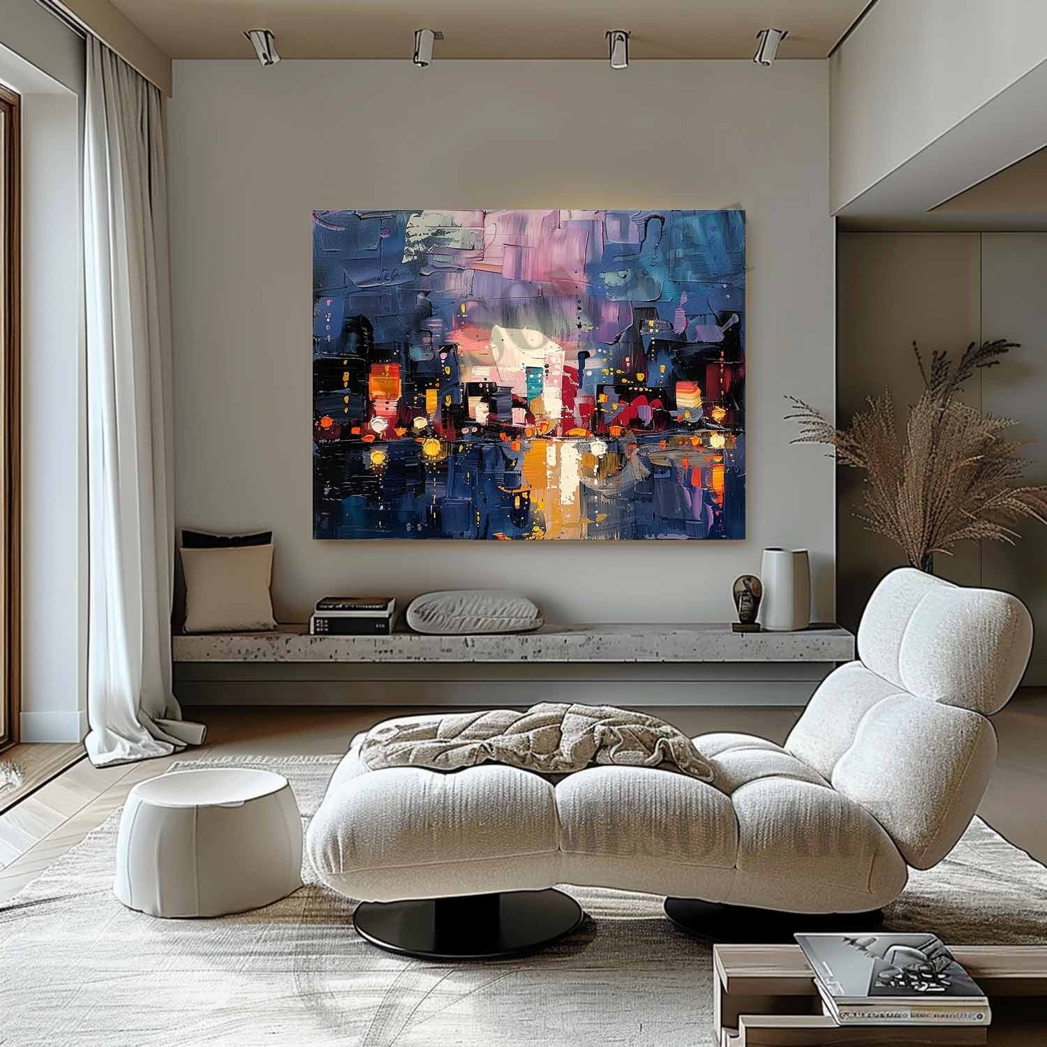 3D City Night Scene Texture Painting 3D Colorful City Night Scene Canvas Wall Art for Sale