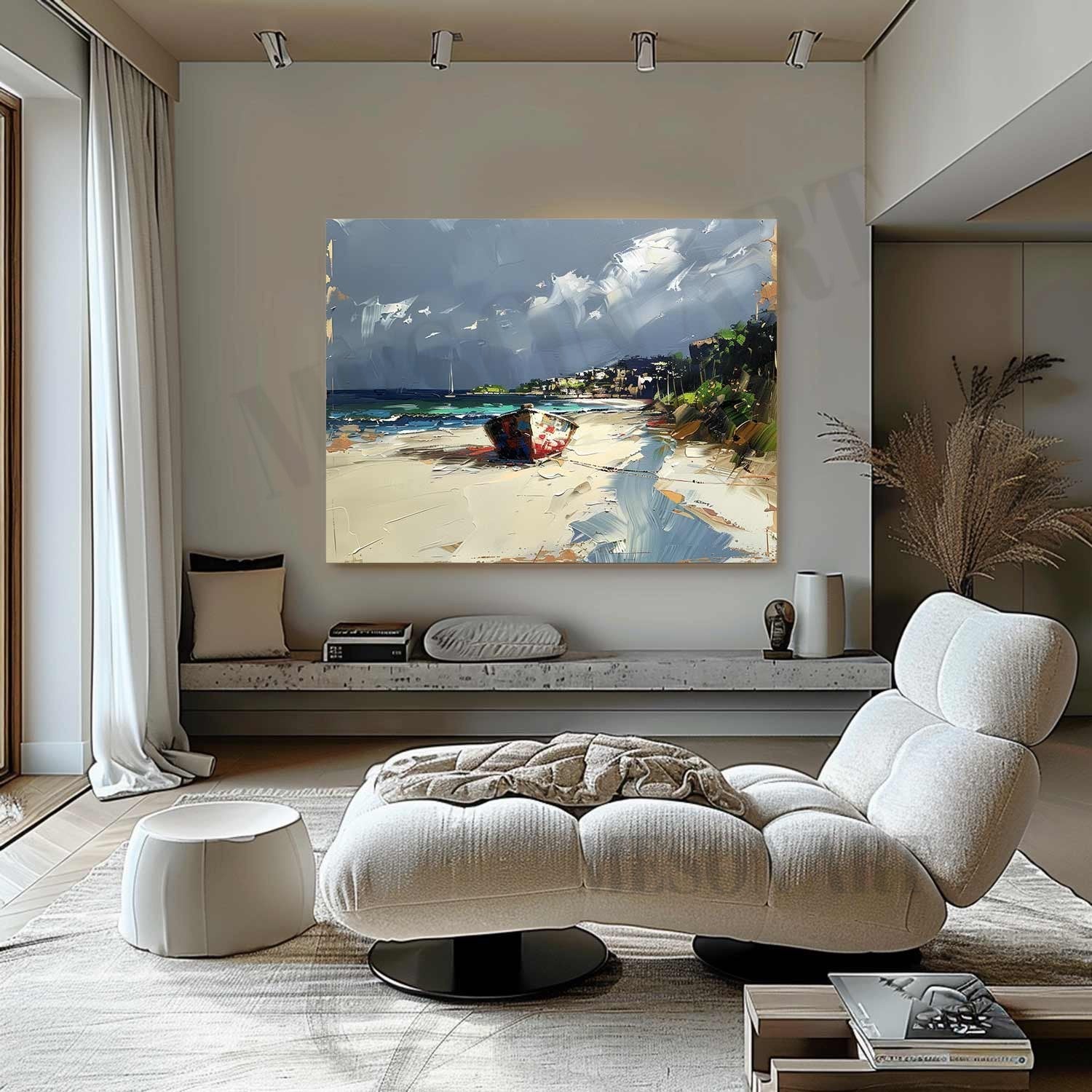 Seaside Ship Texture Painting Seaside Sailing Boat Canvas Wall Art 3D Sailing Ship Colorful Painting