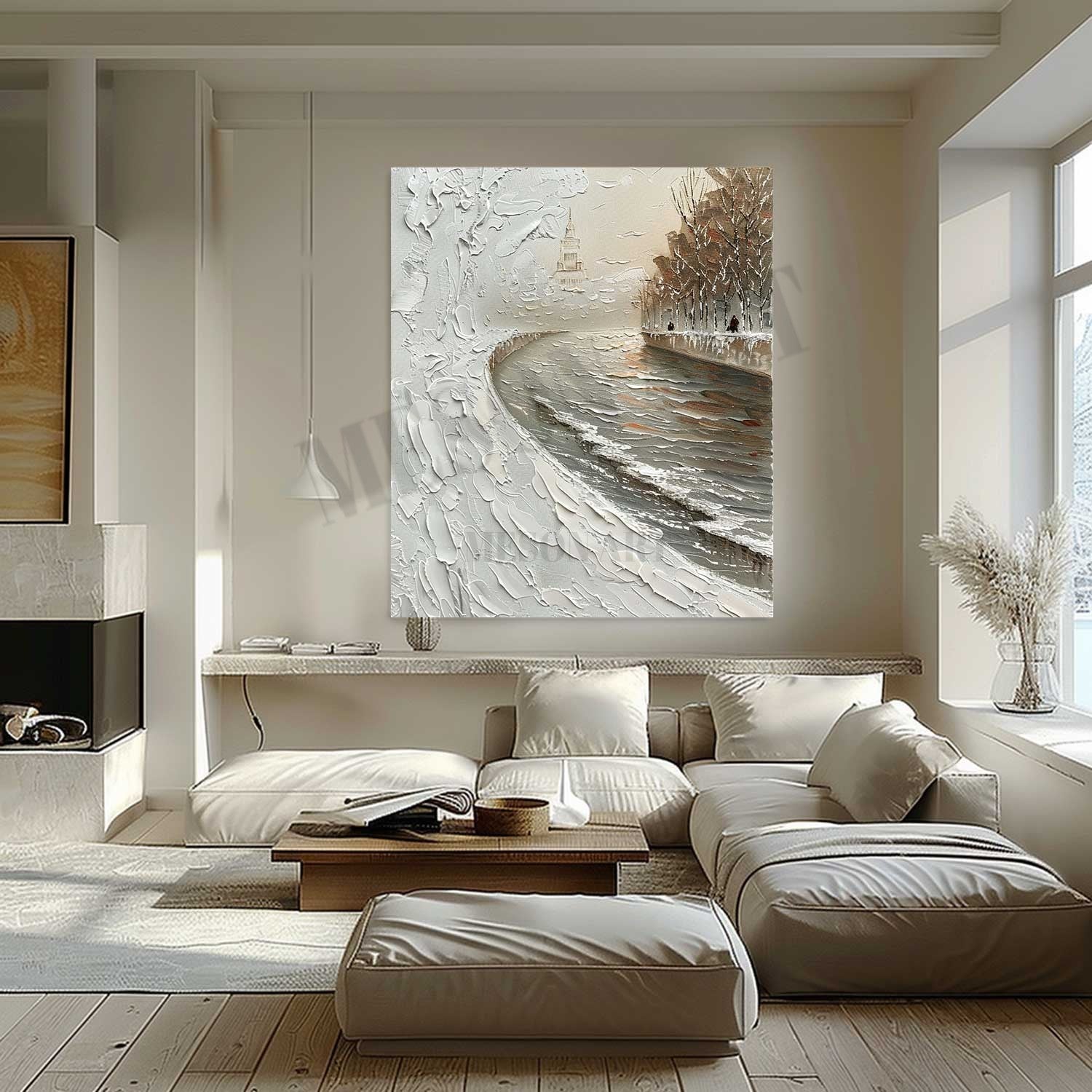 French Seine River Abstract Textured Painting Seine River Art Canvas Snowy Seine River Wall Art