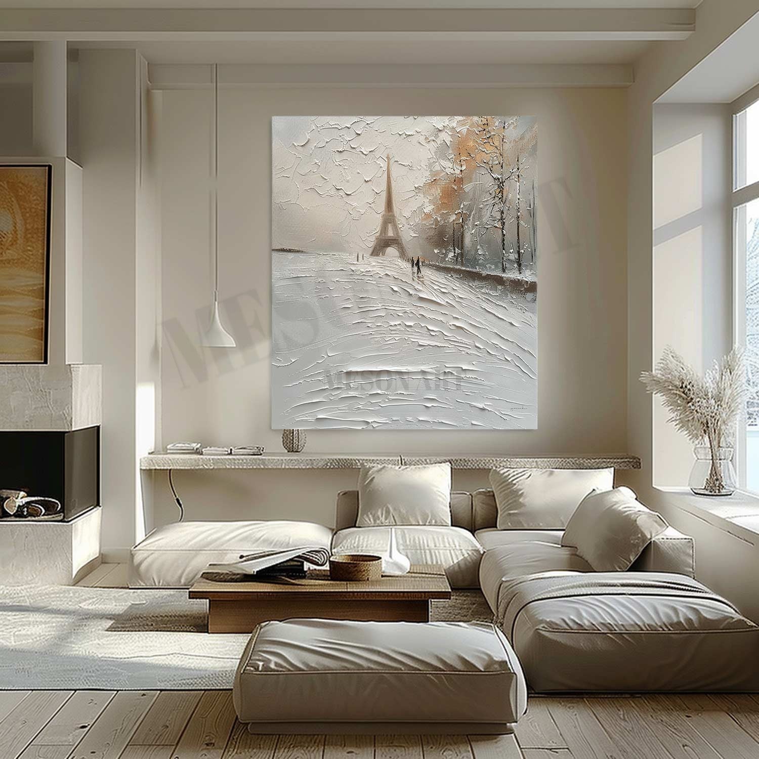 French Eiffel Tower Abstract Texture Painting French Snow Art Canvas White Eiffel Tower City Wall Art