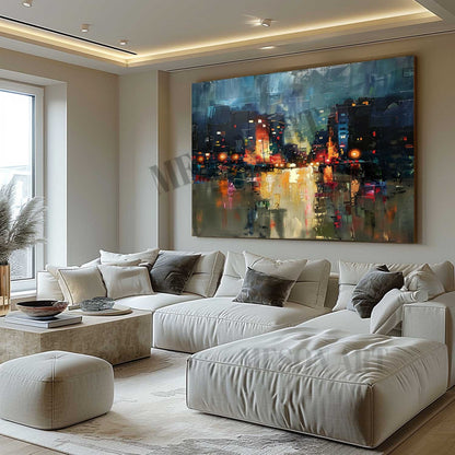 City Night Scene Abstract Painting New York Night Scene Canvas Art City Night Scene Wall Art for Sale