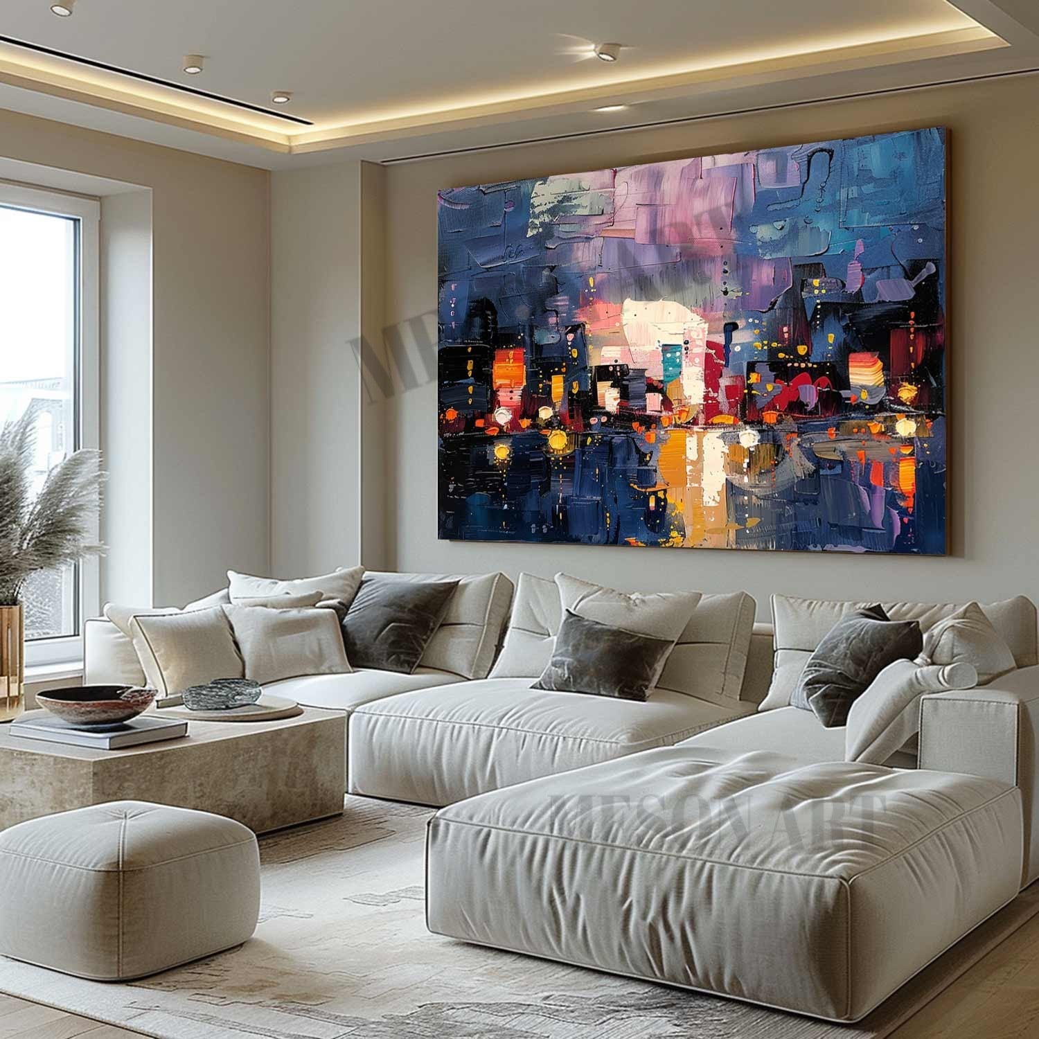 3D City Night Scene Texture Painting 3D Colorful City Night Scene Canvas Wall Art for Sale