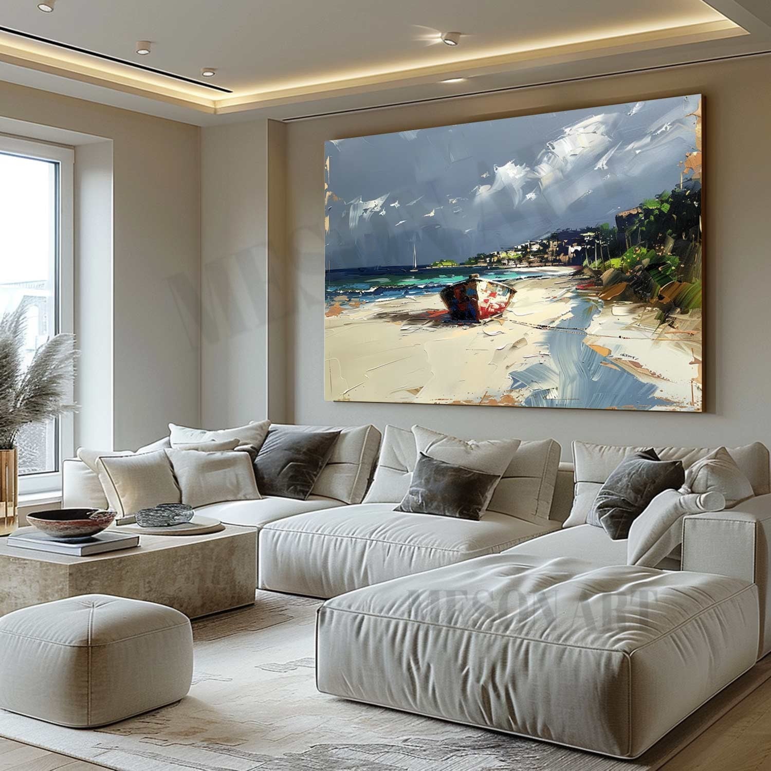 Seaside Ship Texture Painting Seaside Sailing Boat Canvas Wall Art 3D Sailing Ship Colorful Painting