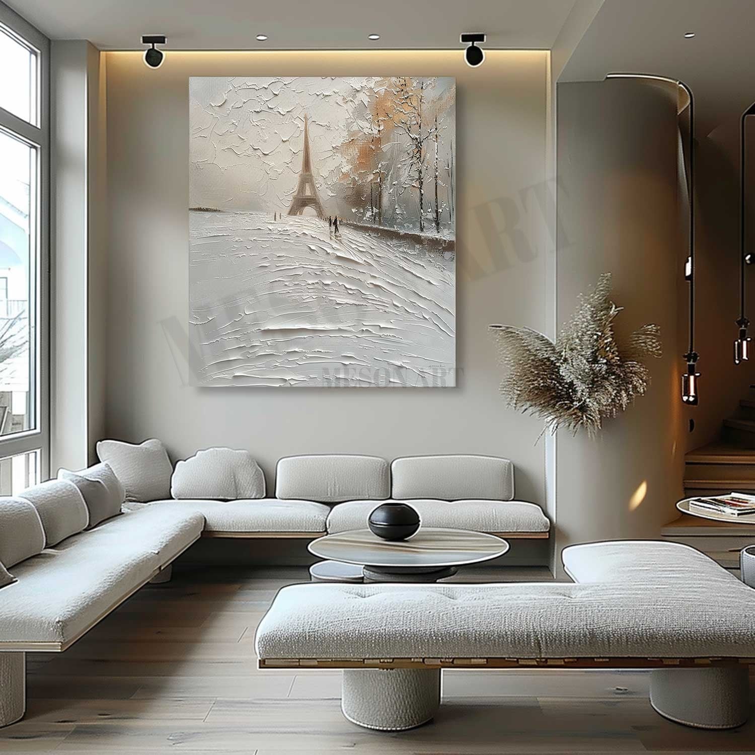 French Eiffel Tower Abstract Texture Painting French Snow Art Canvas White Eiffel Tower City Wall Art