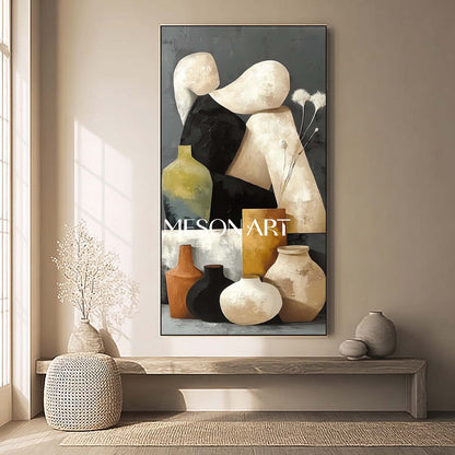 Large Vase Painting Abstract Canvas Textured Neutral Pottery Wall Art