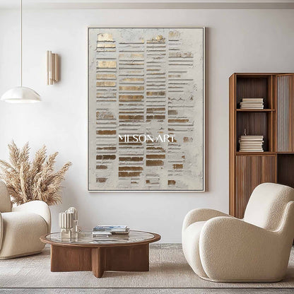 Gold And White Abstract Texture Painting Wabi-Sabi Wall Art Decor Gold And White Minimalist Art