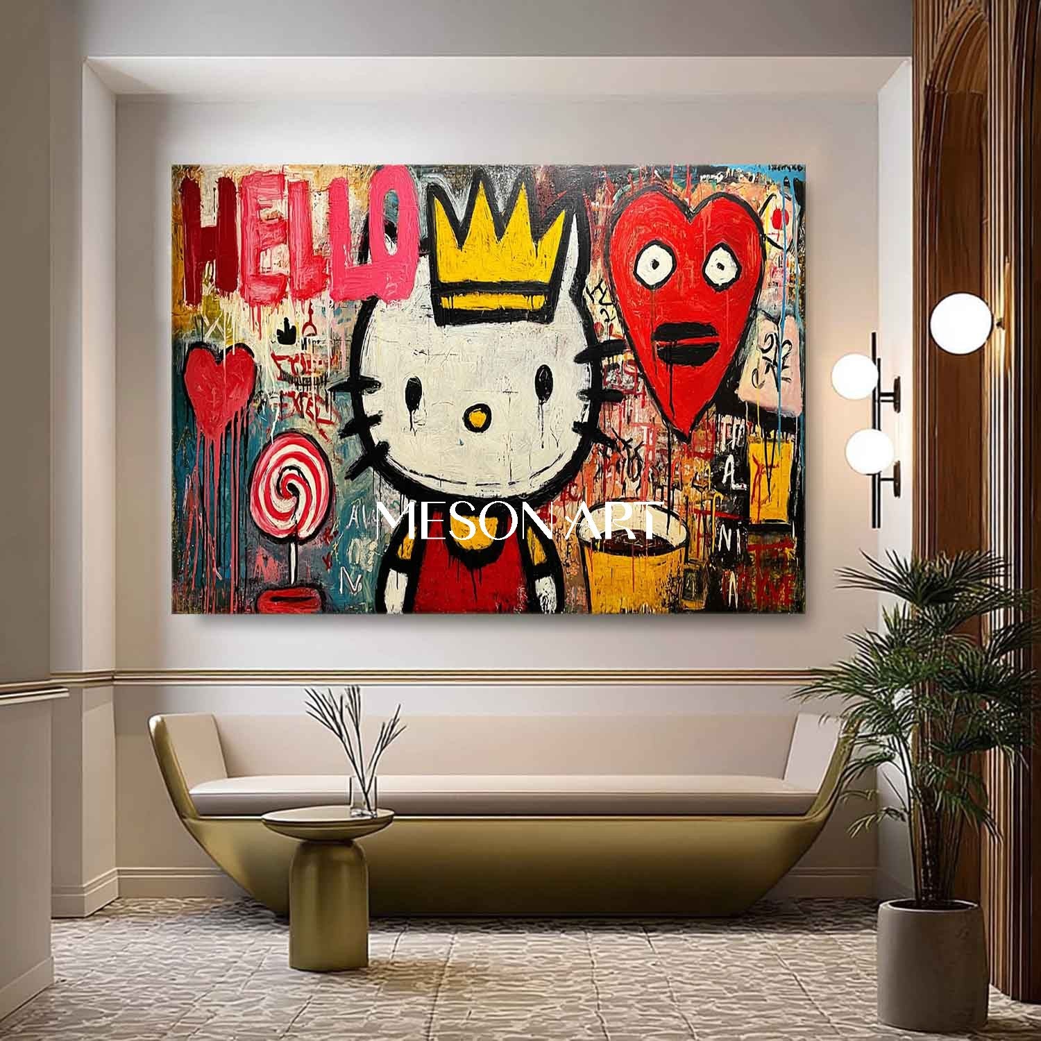 Red Pop Art Graffiti Cat Oil Painting Handmade Wall Art Decor Bedroom