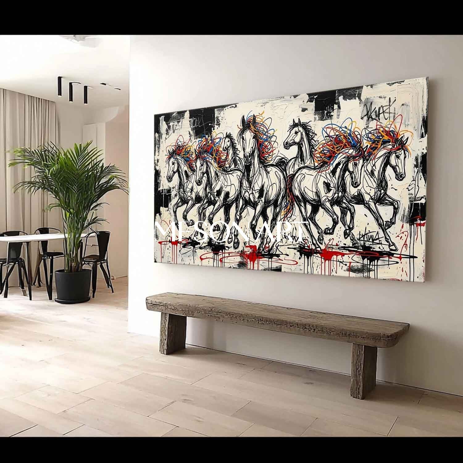 Large Bold Running Horses Canvas Art Contemporary Graffiti Wall Painting