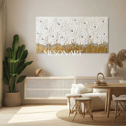 Panoramic 3D Textured Abstract Canvas Art Plaster Flower Painting