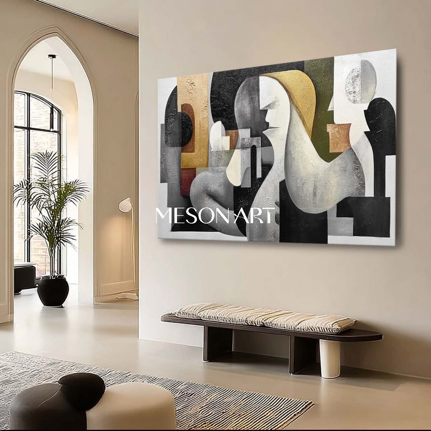 Large Custom Modern Abstract Geometric Canvas Living Room Wall Art