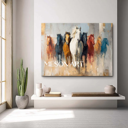 Large Eight Horses Canvas Wall Art Decor for Sale Eight Horses 3D Abstract Texture Painting