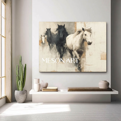 Large Beige And Black Horse Painting For Sale Beige And Black Canvas Wall Art Decoration