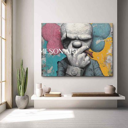 Large Man smoking a cigar abstract texture painting. Cigar shop abstract canvas wall art decoration
