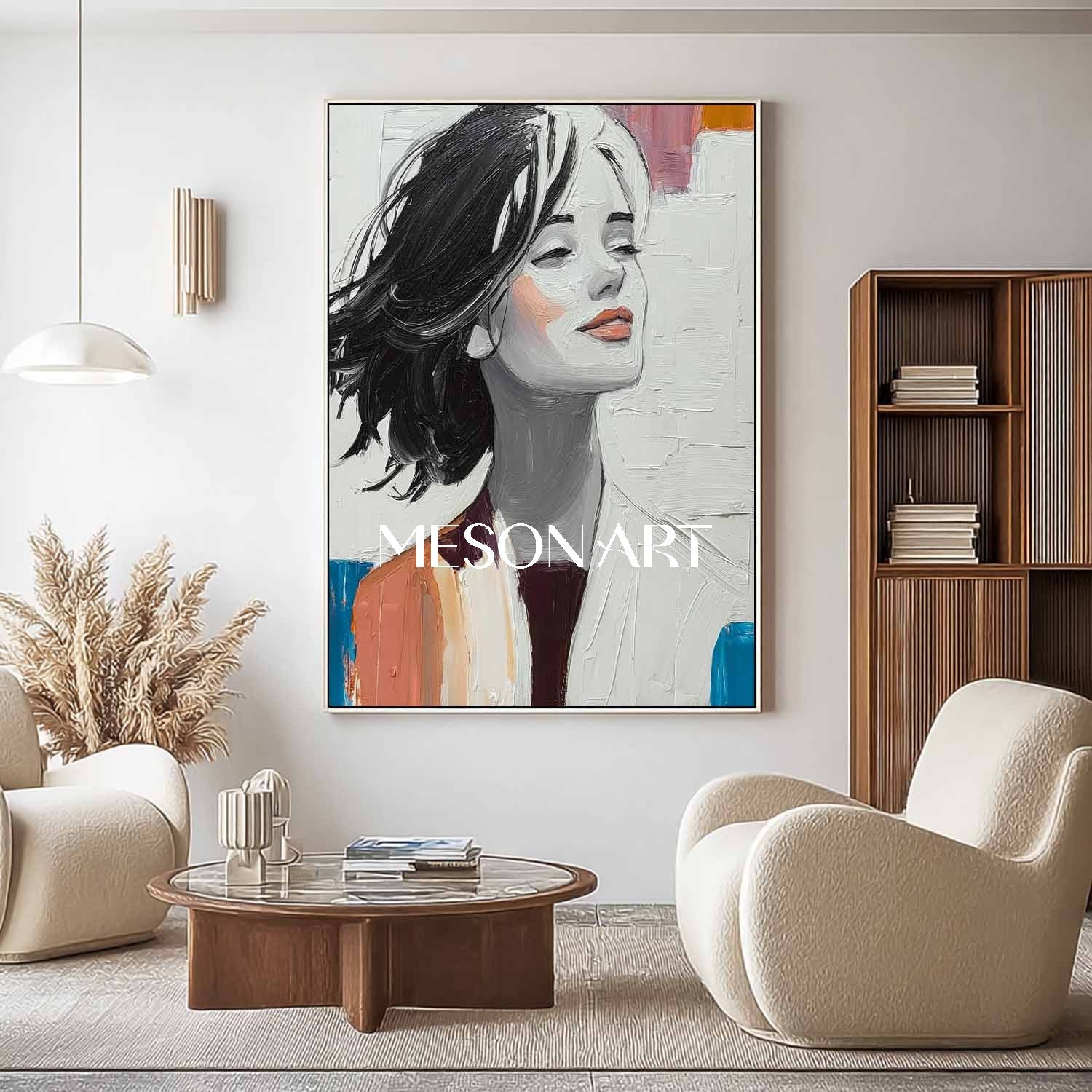 Surrealist Woman Oil Painting – Conceptual Female Portrait Wall Art
