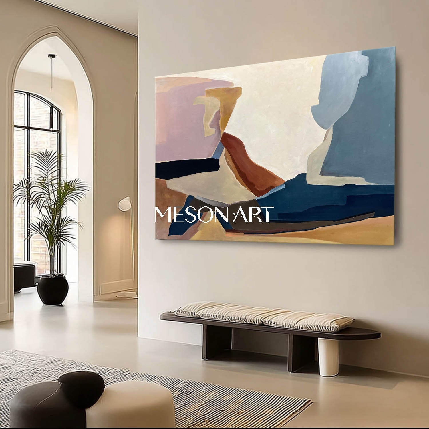 Contemporary Geometric Abstract Art, Medieval Minimalist Abstract Canvas Wall Decoration