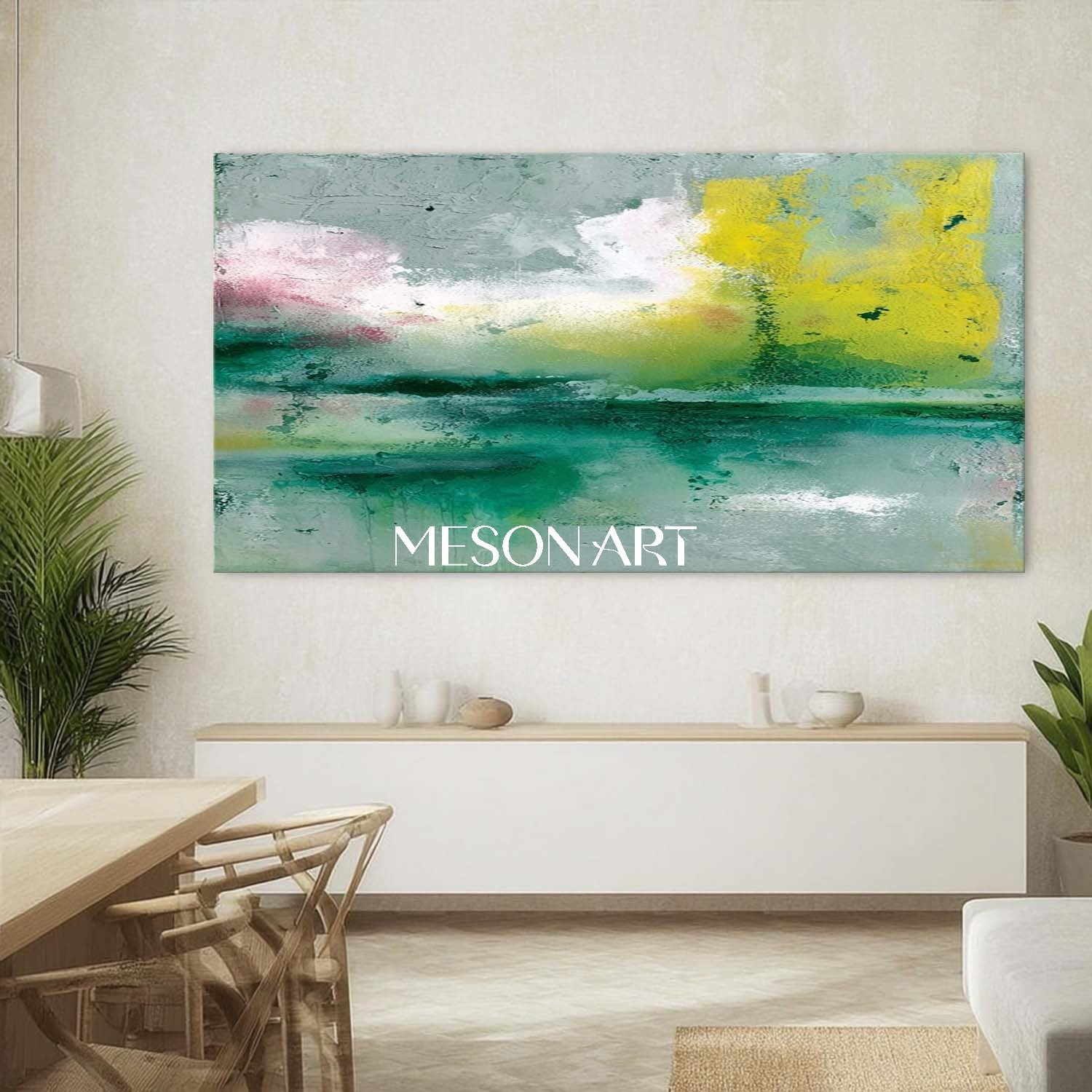 Large Light Green Abstract Art Light Green Wall Decor for Living Room