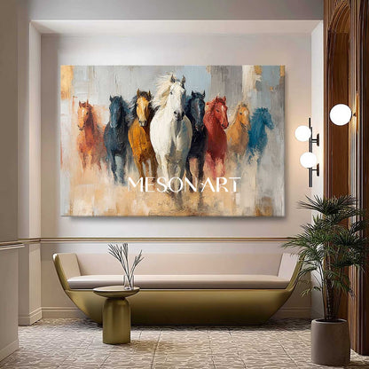Large Eight Horses Canvas Wall Art Decor for Sale Eight Horses 3D Abstract Texture Painting