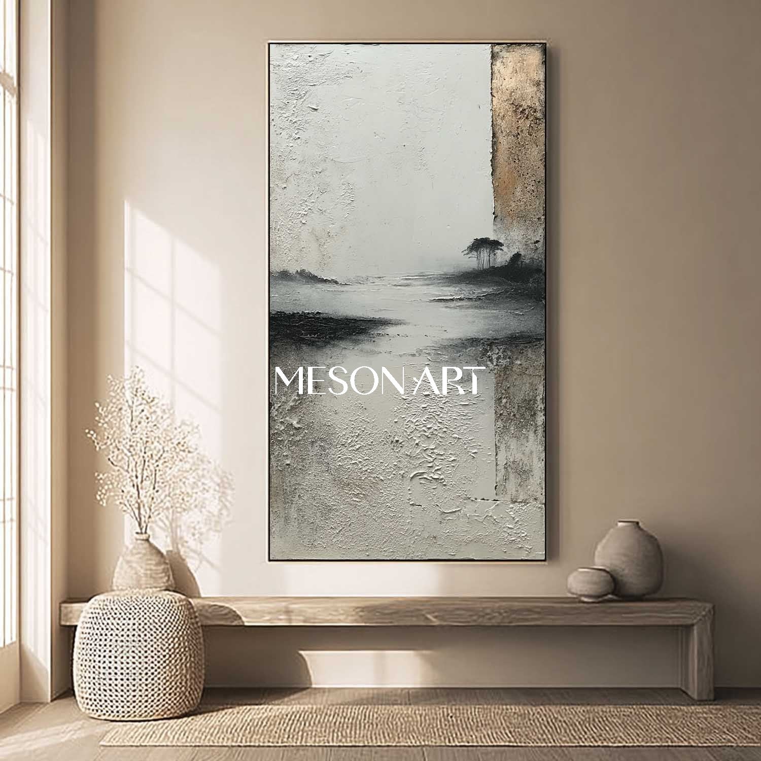 3D Large Gray Minimalist Painting Gray Abstract Canvas Art Wall Decor