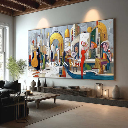 Oversized White Contemporary Textured Art Hand Painted Canvas Bedroom