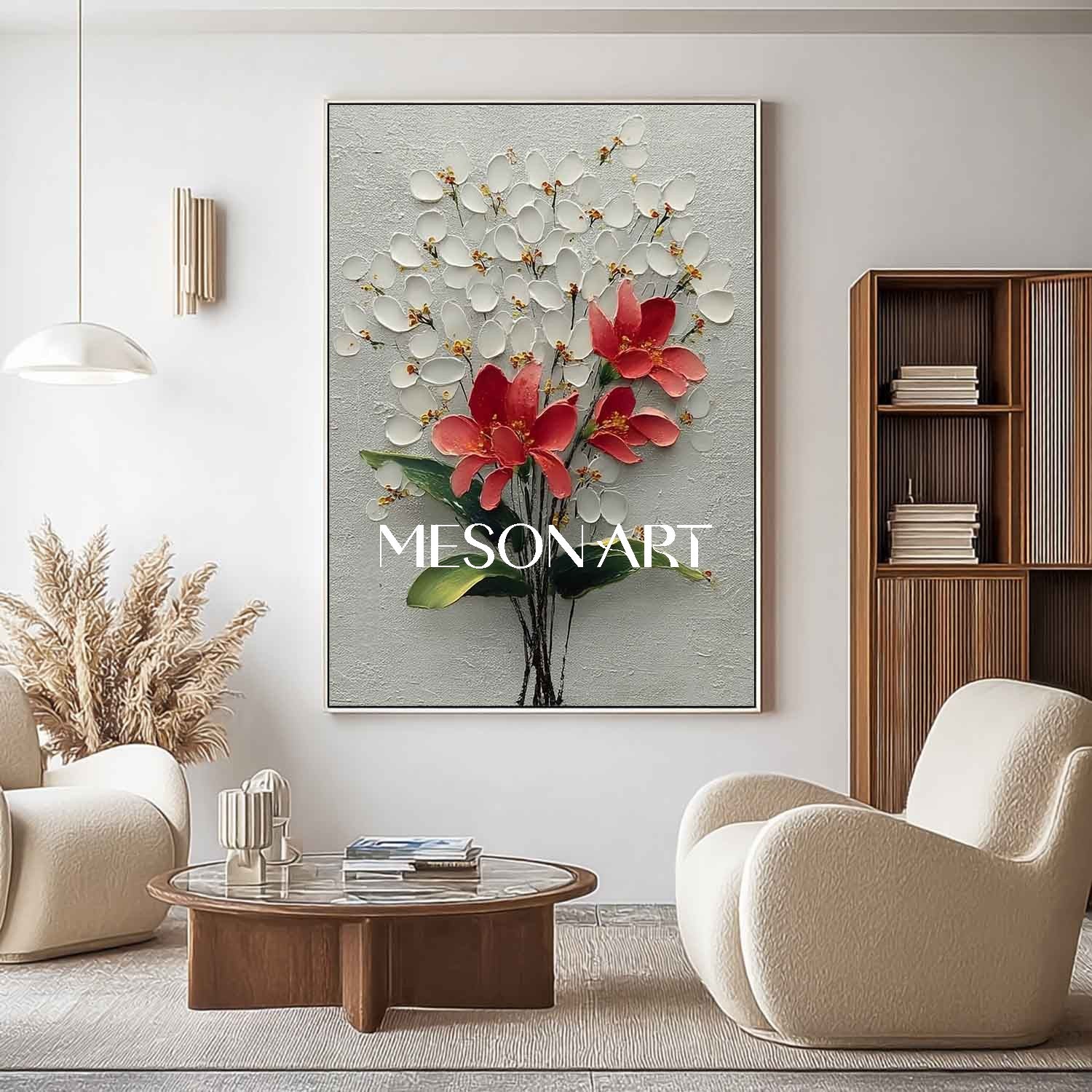 Bedroom Flower Canvas Decor Hand-Painted Floral Wall Art Monochrome Botanical Canvas