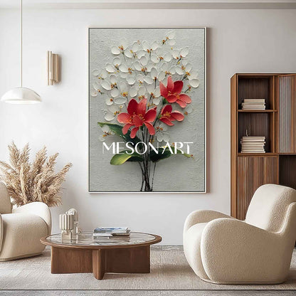 Bedroom Flower Canvas Decor Hand-Painted Floral Wall Art Monochrome Botanical Canvas