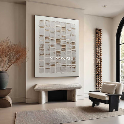 Large 3D Gold and White Abstract Texture Art Gold and White Minimalist Canvas Wall Decor