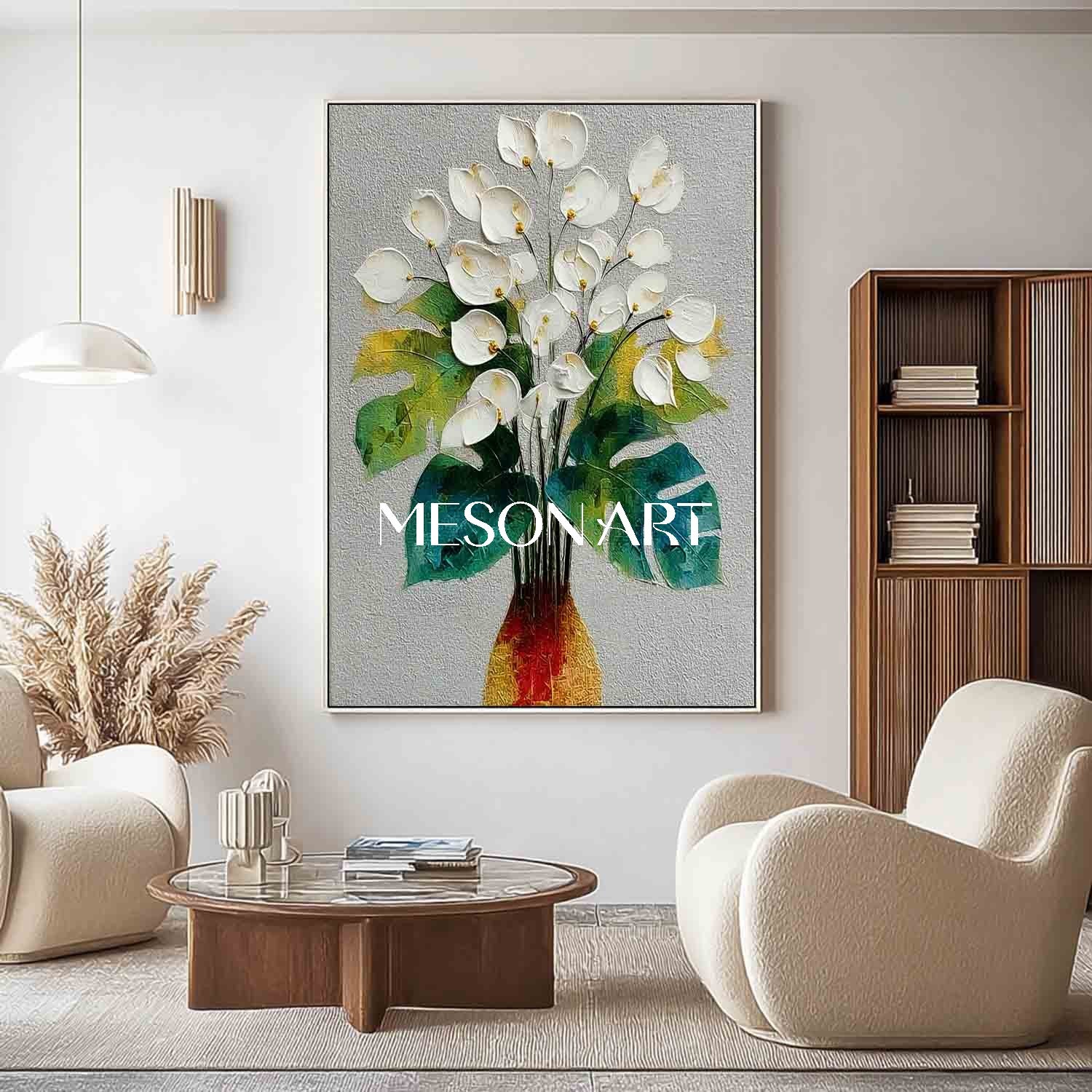 Large Flower Artwork for Modern Spaces Framed Flower Canvas Art Blooming Flower Painting