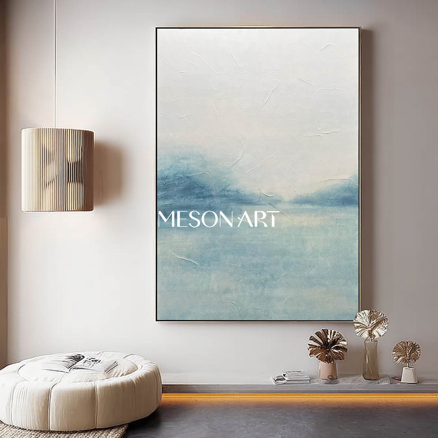 Light Gray Blue Abstract Art, Light Gray Blue Minimalist Abstract Canvas Wall Decoration