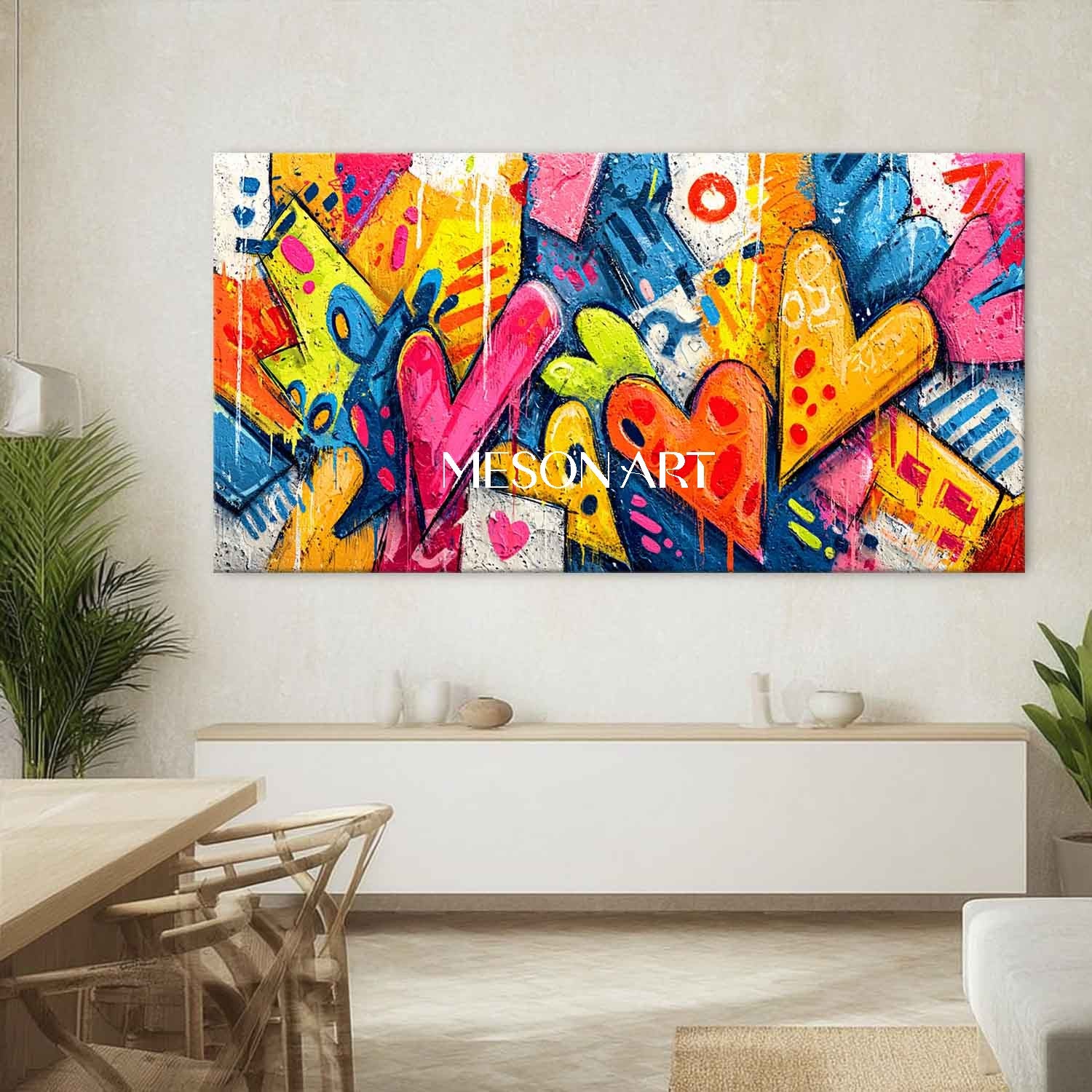 Large heart shaped cartoon graffiti abstract art Heart shaped graffiti home wall art decor ideas