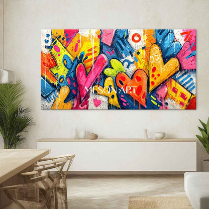 Large heart shaped cartoon graffiti abstract art Heart shaped graffiti home wall art decor ideas