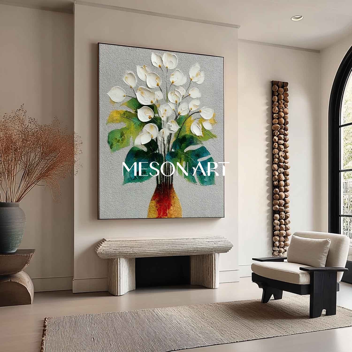 Large Flower Artwork for Modern Spaces Framed Flower Canvas Art Blooming Flower Painting