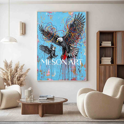 American Bald Eagle Wall Art Office Decor Power Symbol Graffiti Style Animal Art