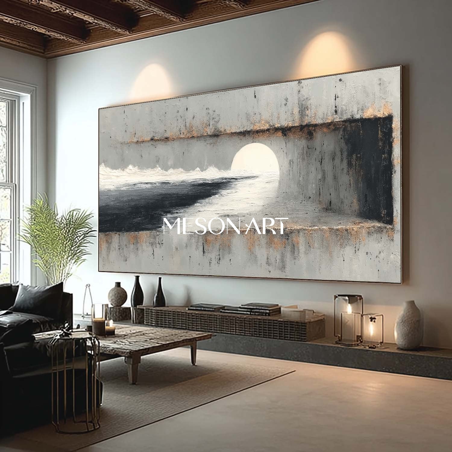 Oversized Wabi Sabi Abstract Painting Textured Canvas Framed Wall Art 