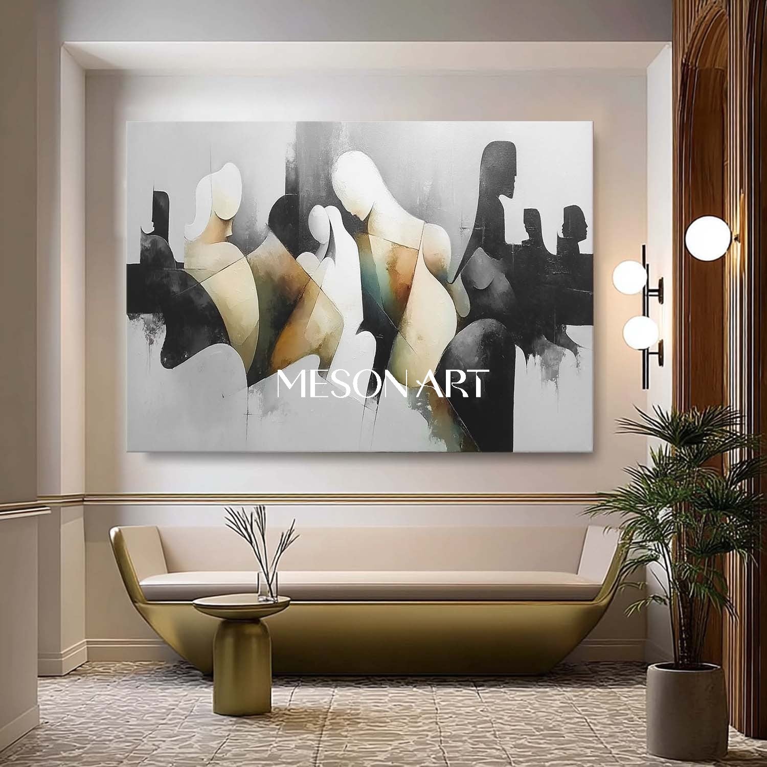 Oversized Framed Abstract Art Canvas Black White Painting Living Room
