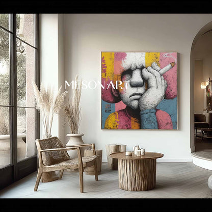Man smoking a cigar pop abstract canvas wall art Man smoking a cigar abstract texture painting