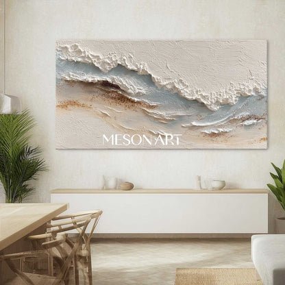 Large 3D Off-White Sea Texture Painting White Plaster Abstract Canvas Wall Art Decoration
