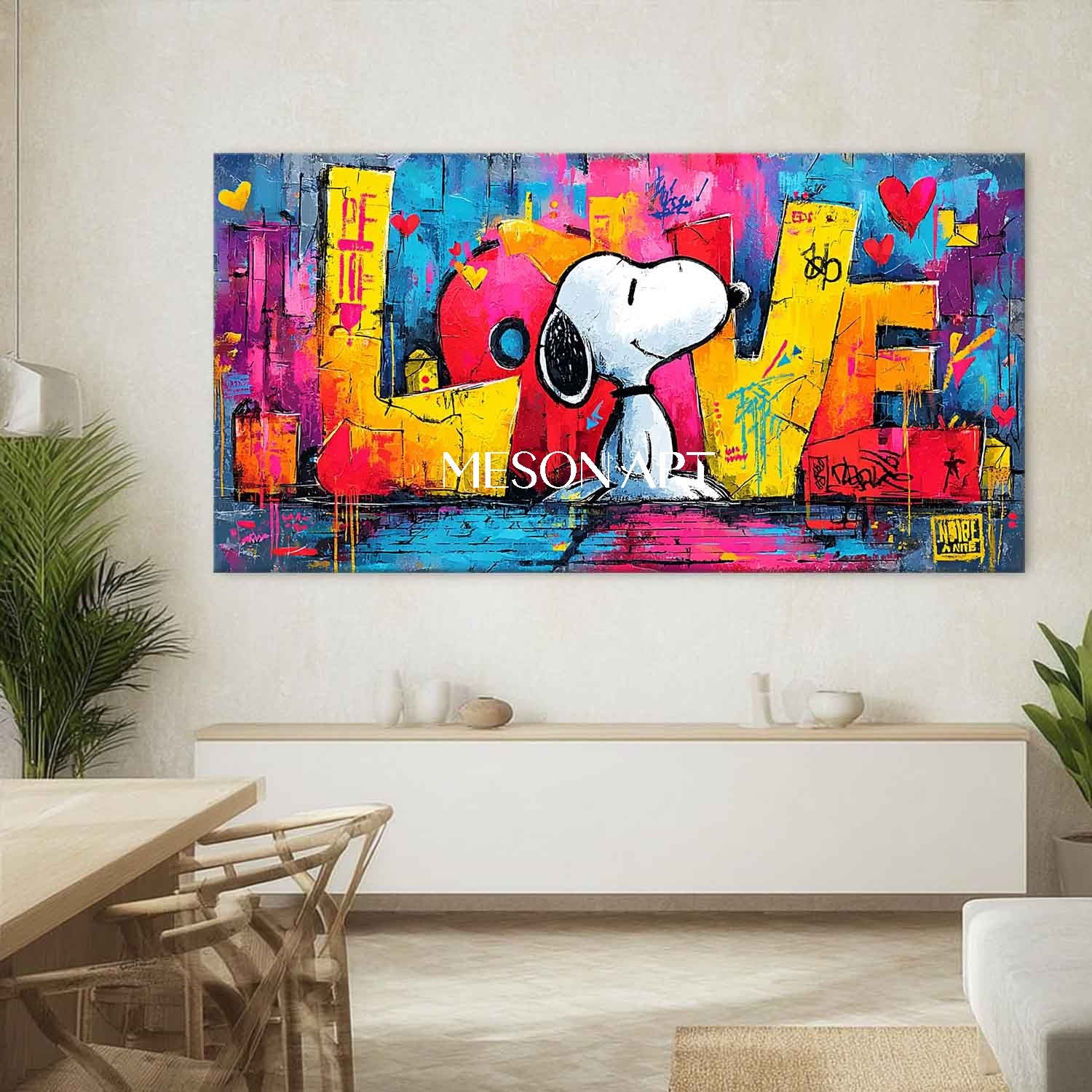 LOVE and Snoopy graffiti abstract art Snoopy pop canvas art Snoopy and LOVE wall decor
