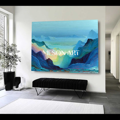 Misty Blue Mountains Wall Art – Textured Abstract Landscape Canvas