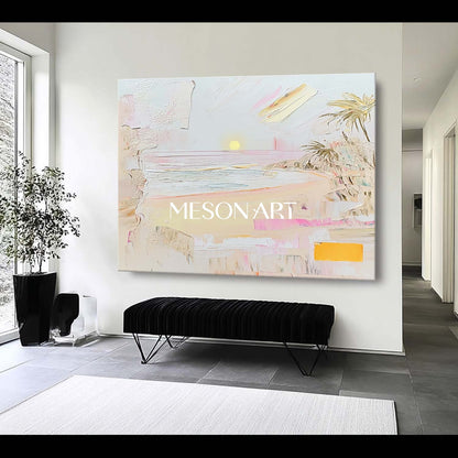 Large Abstract Modern Coastal Wall Art – Pastel Beach Sunset Wall Art