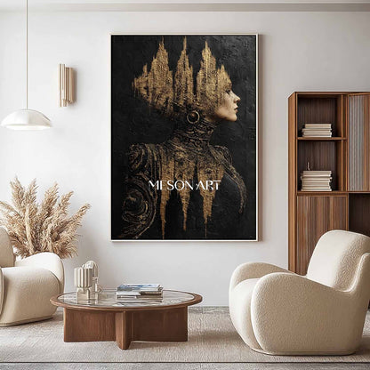 Black and Gold Lady Abstract Portrait Art Canvas for Sale Beautiful Lady Portrait Texture Painting